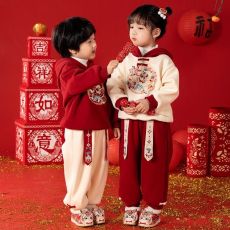 批发男女童拜年刺绣套装新款龙年汉服加绒<b class='q'>儿童</b>加厚唐装喜庆<b class='q'>表演</b>两件套