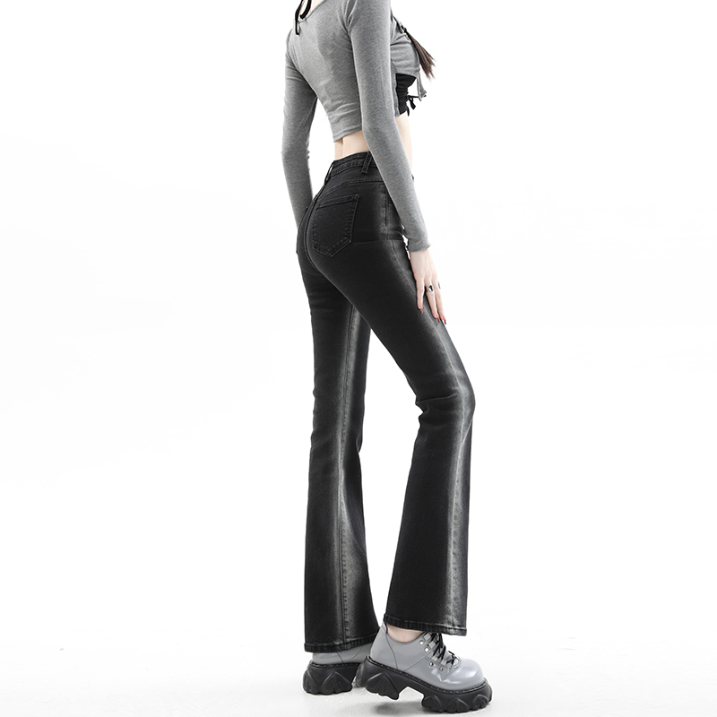 Actual shot of 2024 early spring gradient color high-waisted slim slim micro-flared jeans for women