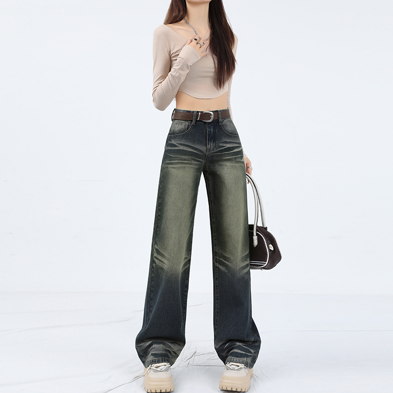 Actual shot of 2024 early spring wide leg straight jeans for women
