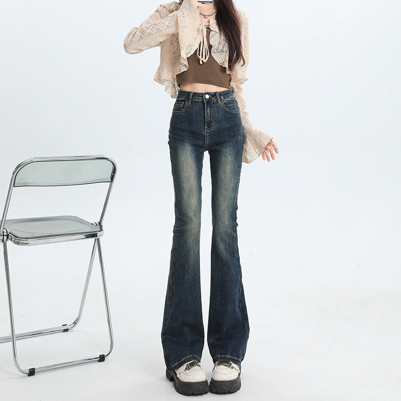 Actual shot of 2024 early spring high-waisted stretch flared pants for women, new women's pants that look slim and drapey