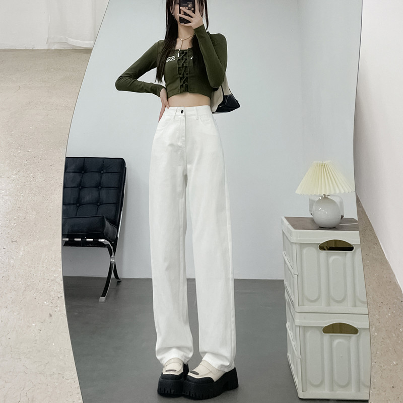 Real shot of 2024 early spring jeans figure pants high waist straight and loose