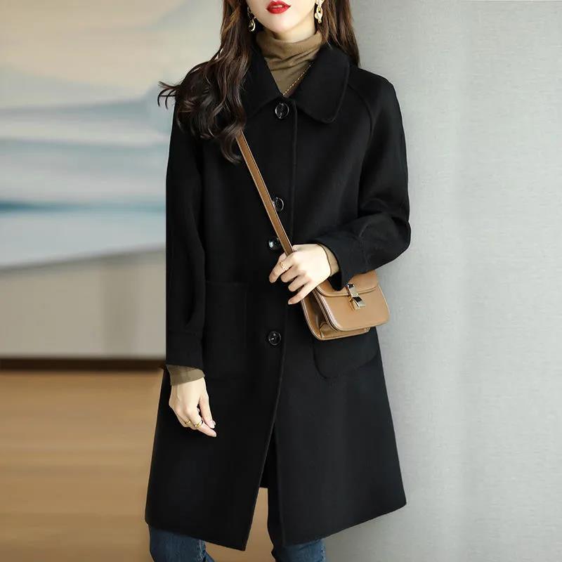 Woolen coat women's autumn and winter new style small thickened Korean style slim temperament mid-length woolen coat