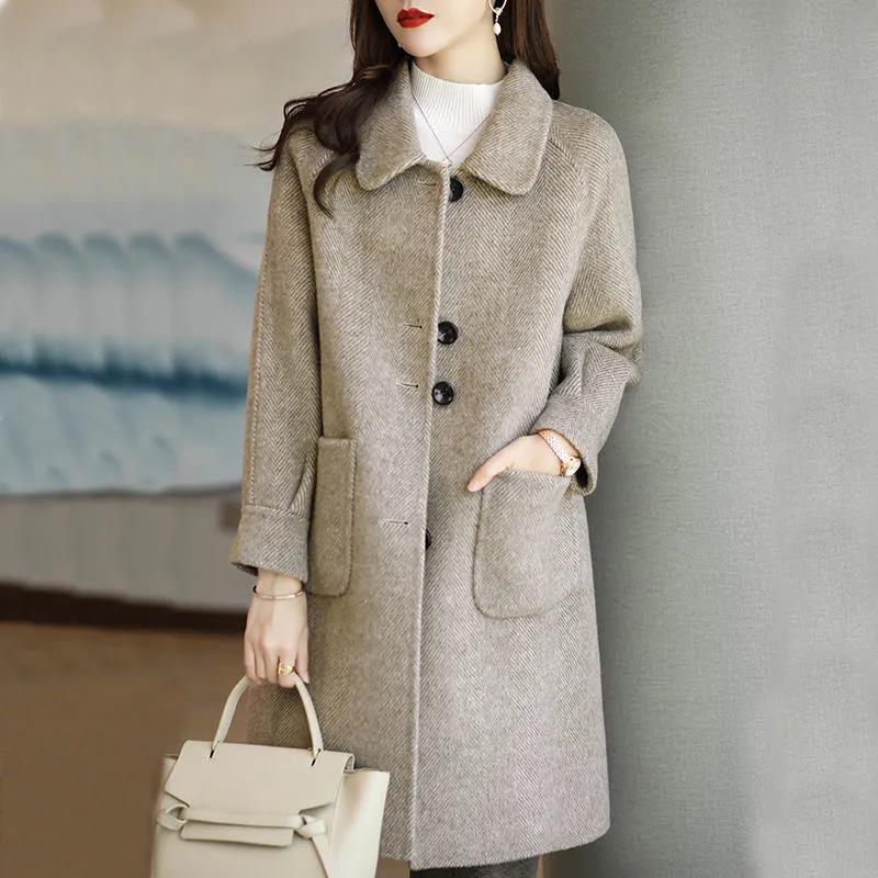 Woolen coat women's autumn and winter new style small thickened Korean style slim temperament mid-length woolen coat