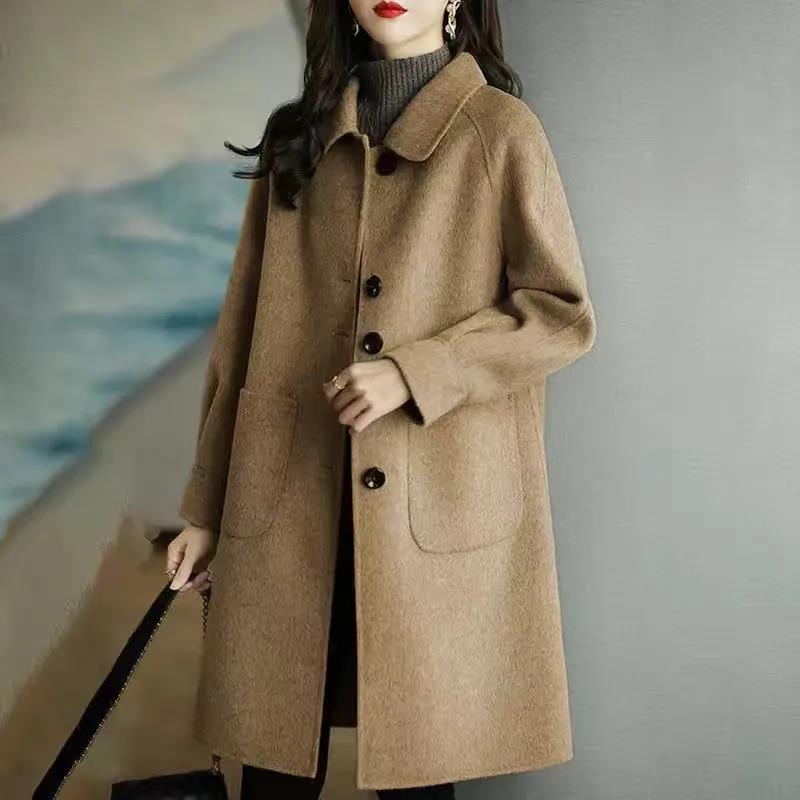 Woolen coat women's autumn and winter new style small thickened Korean style slim temperament mid-length woolen coat