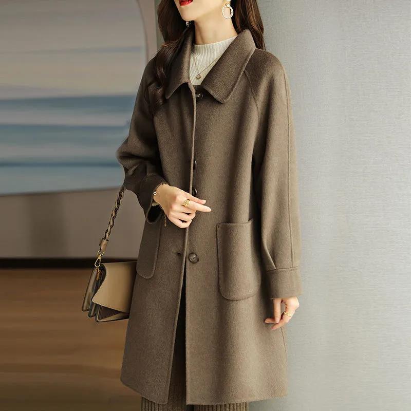 Woolen coat women's autumn and winter new style small thickened Korean style slim temperament mid-length woolen coat