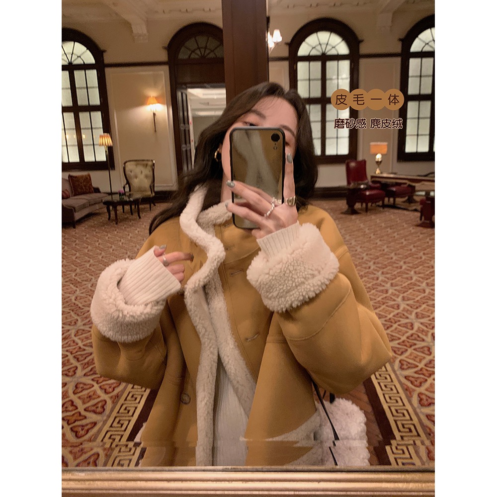 張貝貝ibell雙面穿皮毛一體機車服女設計感復古百搭外套