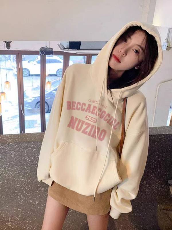 新款加絨加厚連帽印花衛衣女