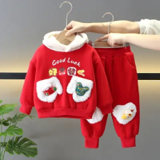 批发<b class='q'>儿童</b>红色元旦<b class='q'>演出服</b>套装女童冬装新年服汉服拜年服喜庆童装两件套