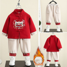 批发<b class='q'>儿童</b>拜年服加绒套装新款中国风元旦<b class='q'>演出服</b>新年红色喜庆童装两件套