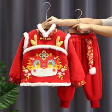 批发女童冬季加绒拜年服套装2024新款<b class='q'>儿童</b>中国风<b class='q'>演出服</b>喜庆童装两件套
