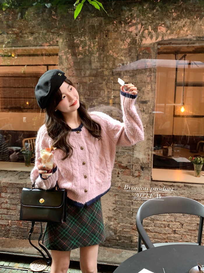 By Onion麻花毛衣開衫女秋季新款韓版復古軟糯慵懶風溫柔針織上衣