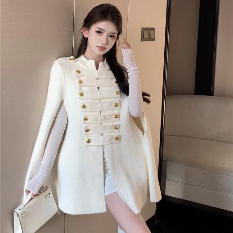 富家千金斗蓬大衣女裝秋冬2023新款設計感寬鬆中長款長袖毛呢外套