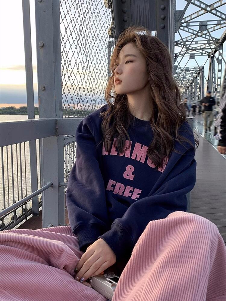 Official photo plus velvet 250g / David's round neck autumn and winter sweatshirt for women plus velvet