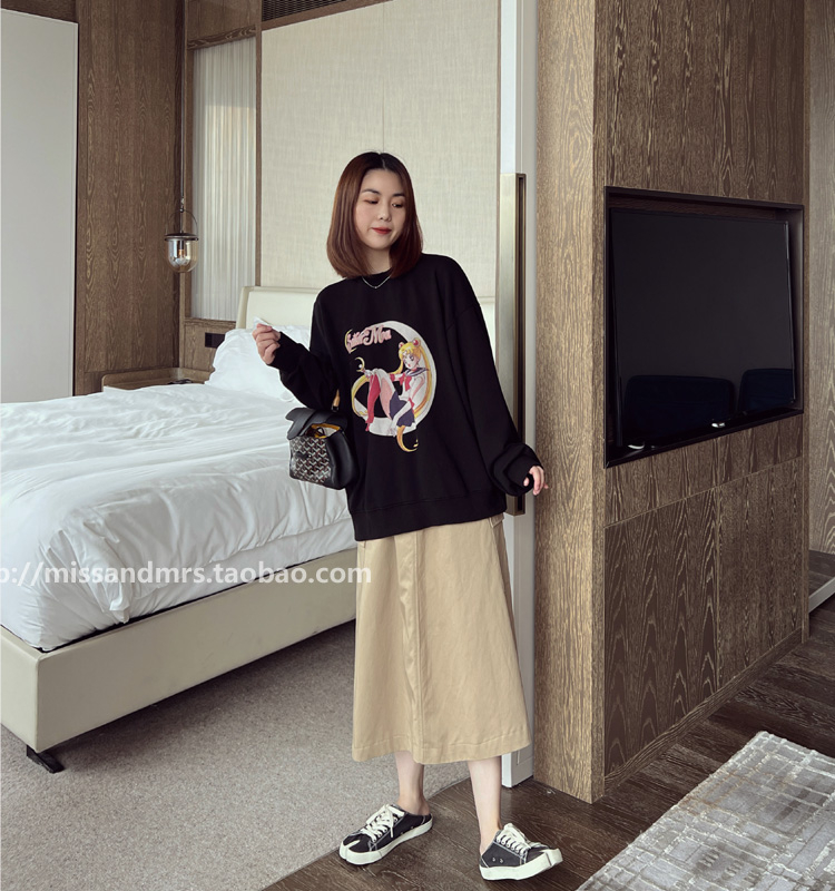 Official photo Korean version of the new loose round neck plus velvet thickened Moon Girl long-sleeved sweatshirt