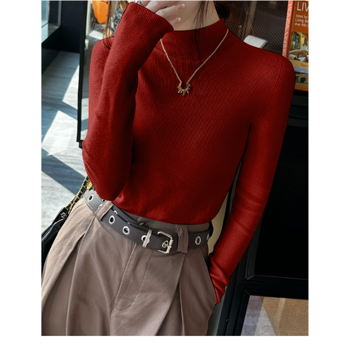 Women's bottoming shirt spring new style high-end half turtleneck sweater with cashmere long-sleeved sweater top