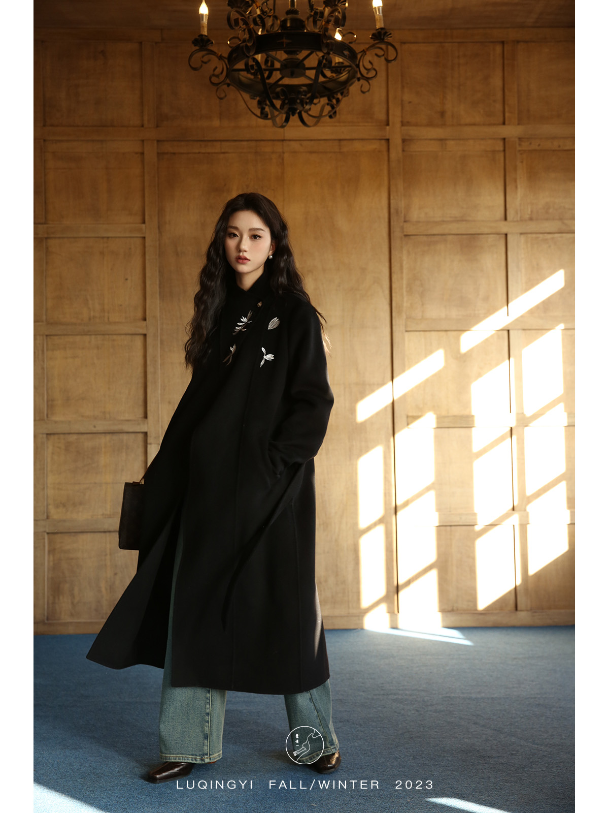 Luqing Yi Phalaenopsis 80 Count 100 Wool Coat Women's Autumn and Winter New Chinese Style Embroidered Double-sided Woolen Coat
