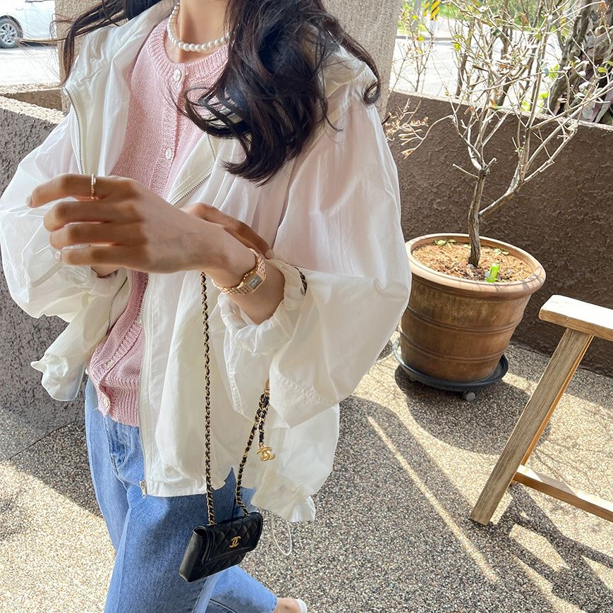 Summer new style sun protection clothing, loose and versatile hooded casual short coat, women's long sleeves, lightweight sun protection clothing