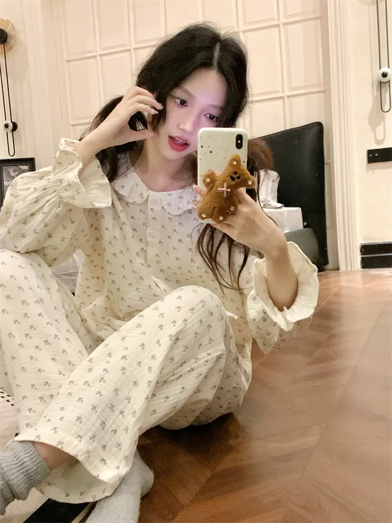 귀여운 달빛 소녀 체크 홈웨어 세트 상세 이미지 1
