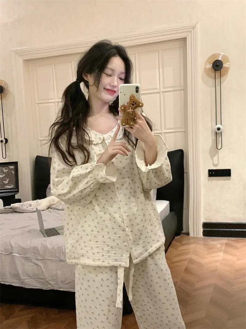 귀여운 달빛 소녀 체크 홈웨어 세트 상세 이미지 2