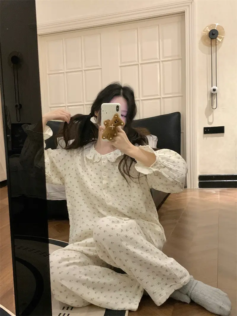 귀여운 달빛 소녀 체크 홈웨어 세트 상세 이미지 3