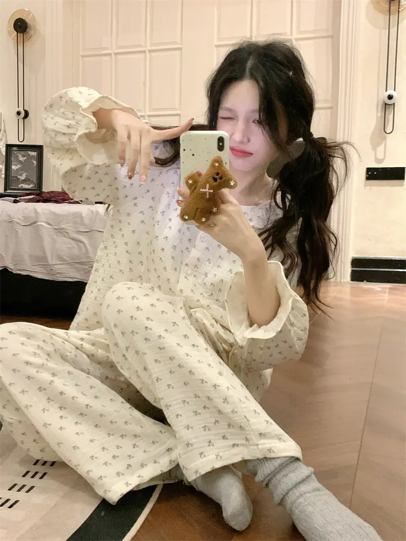 귀여운 달빛 소녀 체크 홈웨어 세트 상세 이미지 8
