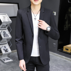 批发实拍男士条纹西服韩版修身男装高级感上衣外套<b class='q'>秋</b>季百搭休闲小西装