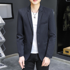 批发实拍男士条纹西服韩版修身男装高级感上衣外套<b class='q'>秋</b>季百搭休闲小西装