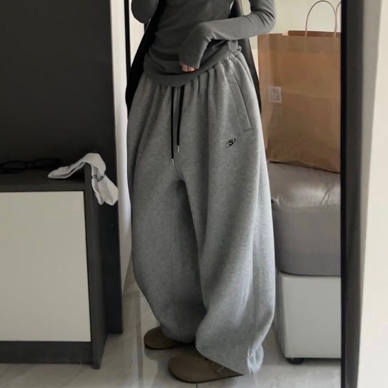 순수한 Mianhua 면 헹구다 털 복잡한 진짜 슈퍼 털이 있는 설원 웨이 바지 높음 그램 무거운 루즈핏 프로필 모양 조거