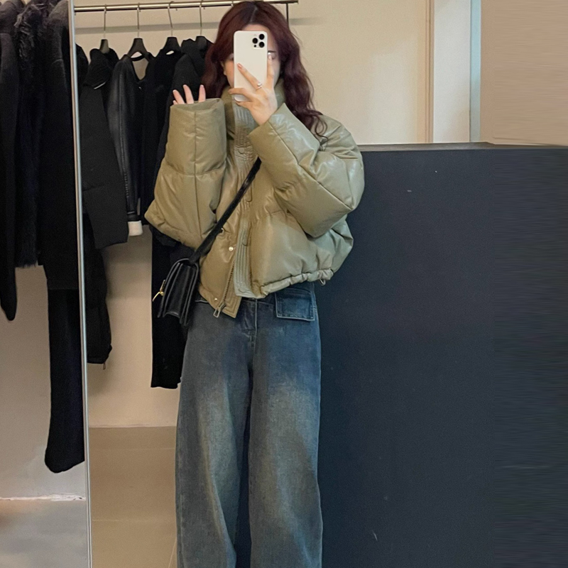 皮羽絨棉服女短款2023新款寬鬆加厚麵包服小個子棉衣外套冬