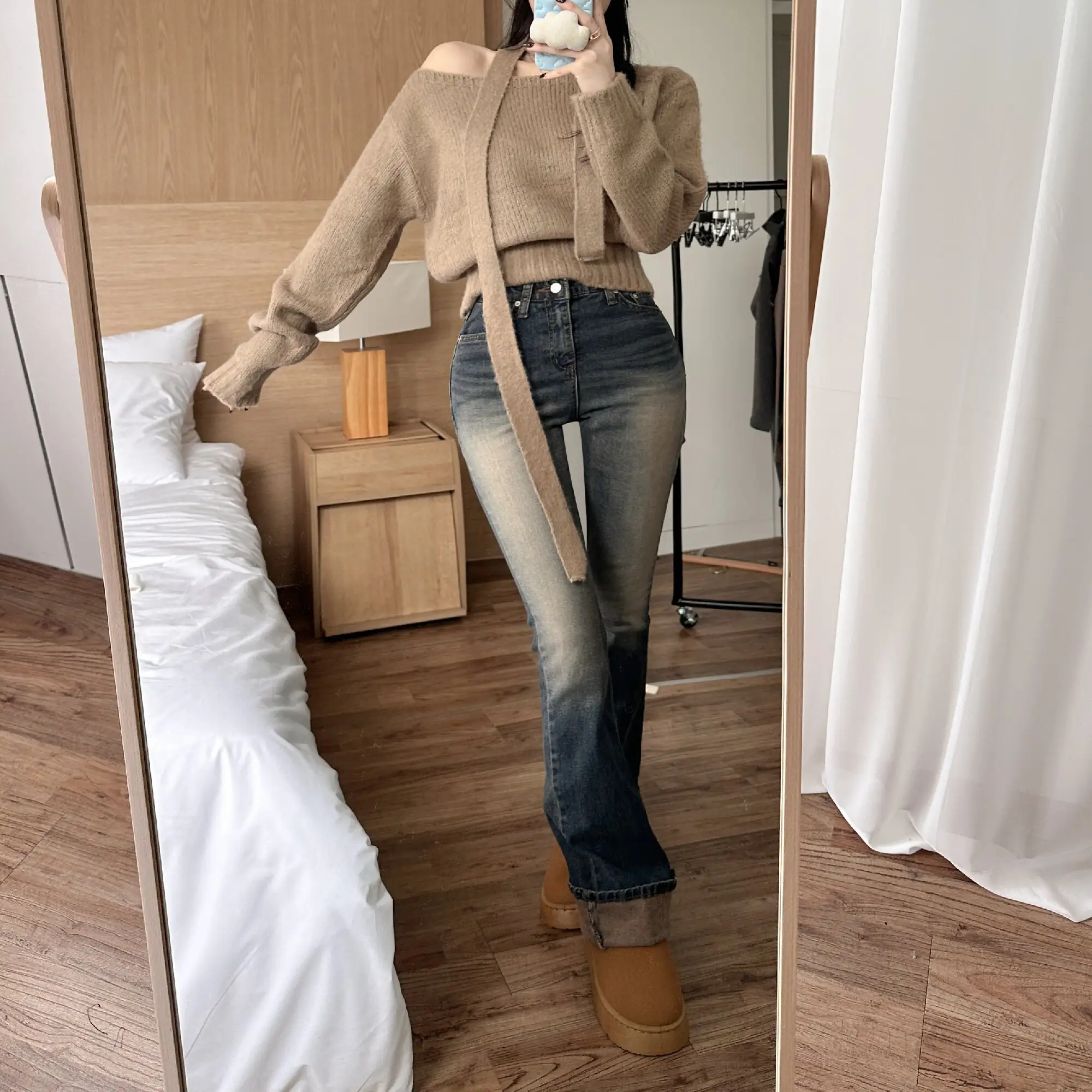한국 스타일 빈티지 페이스 카라 니트 원피스 상세 이미지 9