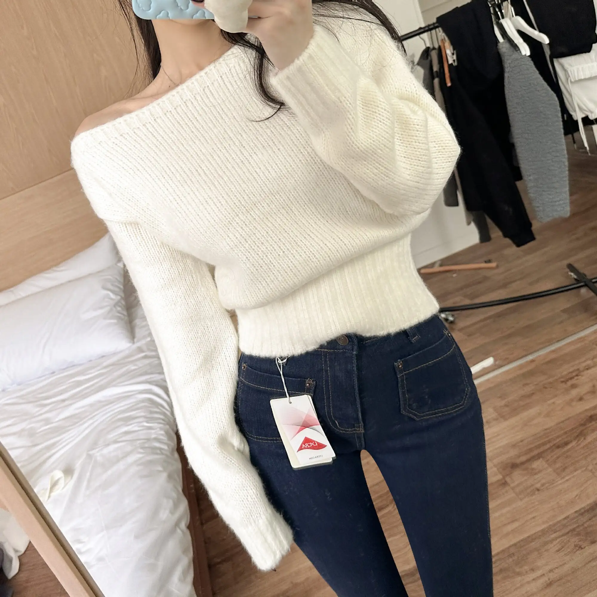 한국 스타일 빈티지 페이스 카라 니트 원피스 상세 이미지 15