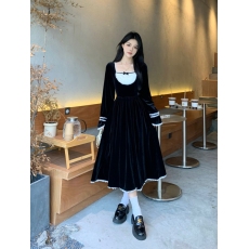 批发大码女装秋冬公主裙<b class='q'>甜美</b>减龄蕾丝拼接丝绒长裙胖mm法式绝美连衣裙