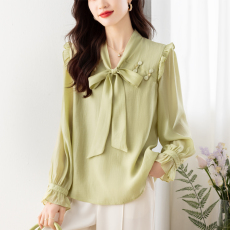 批发实拍2026春款蝴蝶结<b class='q'>雪纺</b><b class='q'>衬衫</b>女复古港味<b class='q'>衬衣</b>别致上衣