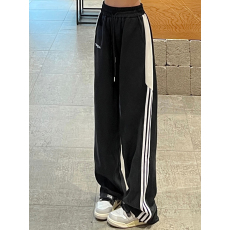 批发韩国外贸 高密米尼  美式休闲裤女春季侧边三条杠条纹阔腿长裤