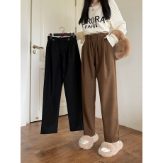 批发实拍 380g星空呢春季高腰垂感休闲毛呢裤<b class='q'>女</b>宽松显瘦<b class='q'>哈伦裤</b>