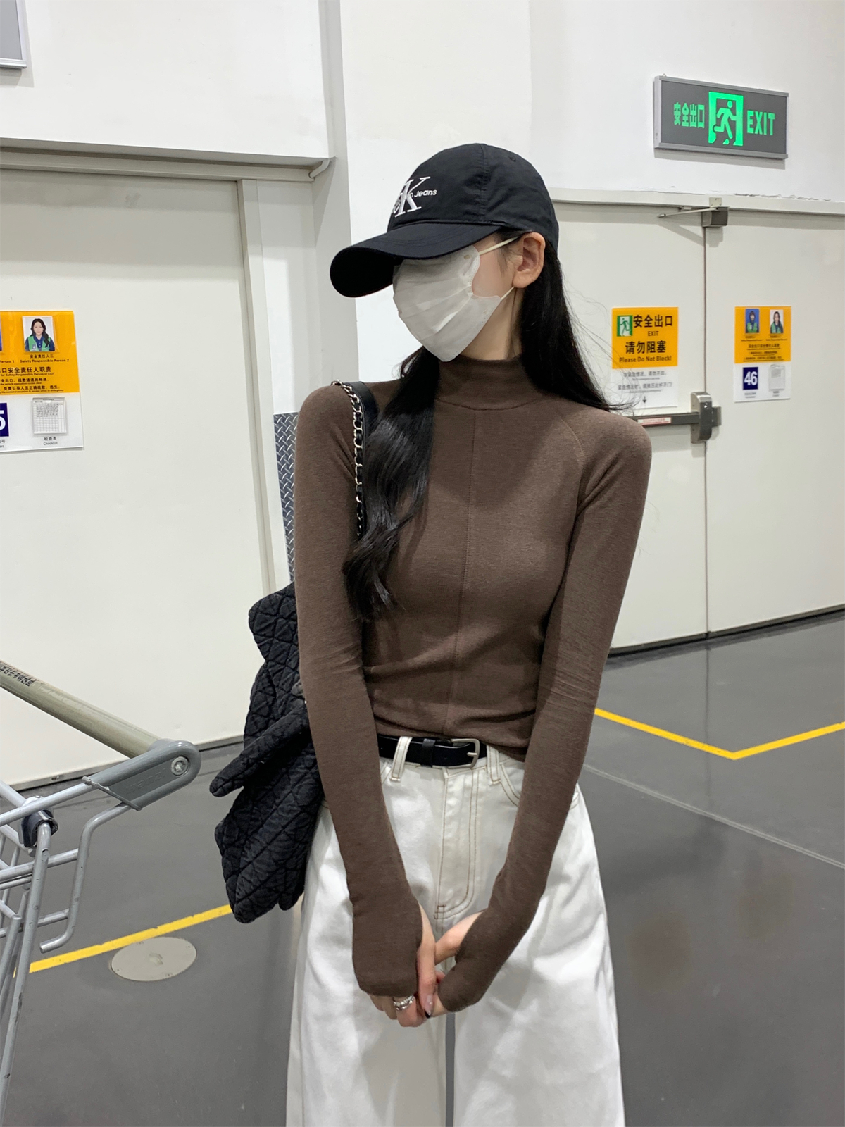 Actual shot of autumn and winter Korean style slim half turtleneck raglan with solid color German velvet warm T-shirt base layer top