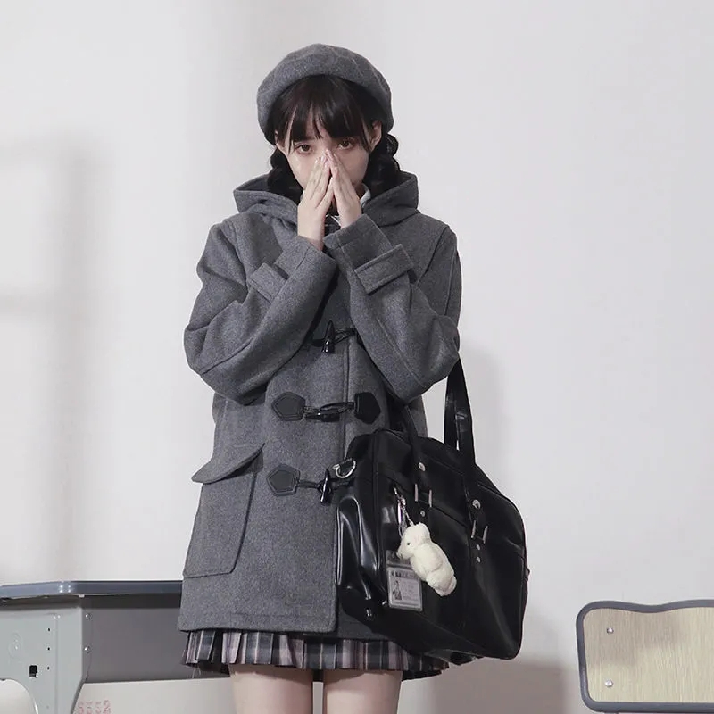 2023 autumn and winter Japanese college Feng Linglan University jk horn buckle short woolen coat woolen coat for women