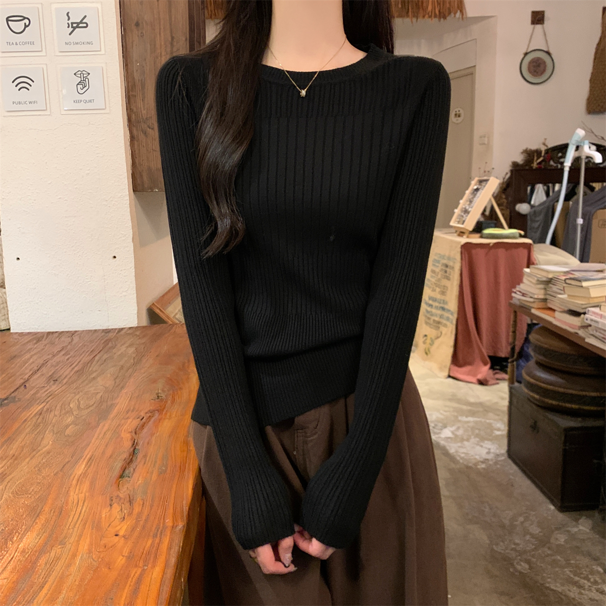 實拍 秋冬韓版修身顯瘦內搭安迪絨設計感百搭針織打底衫毛衣