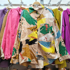 批发实拍韩版春夏棉麻涂鸦印花衬衫原宿风休闲打底衫百搭防晒衣女衬衣