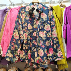 批发实拍韩版春夏棉麻卉印花衬衫设计感休闲打底衫宽松开衫女chic衬衣