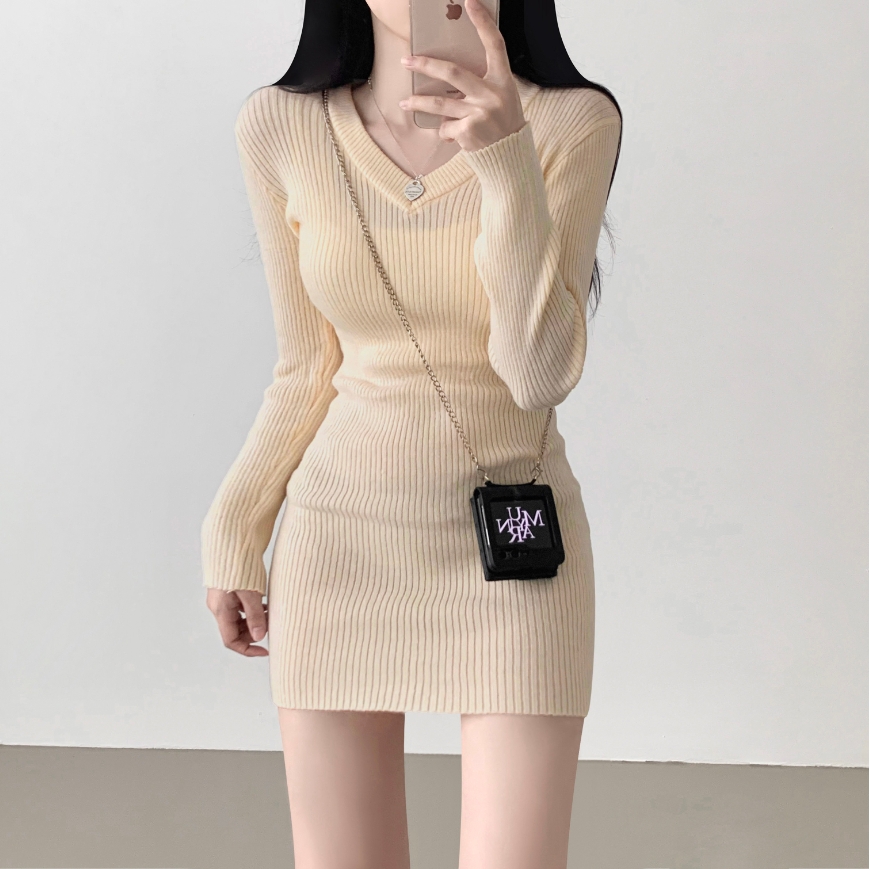 實拍 大碼胖MM冬季復古修身打底針織連衣裙女毛衣包臀裙