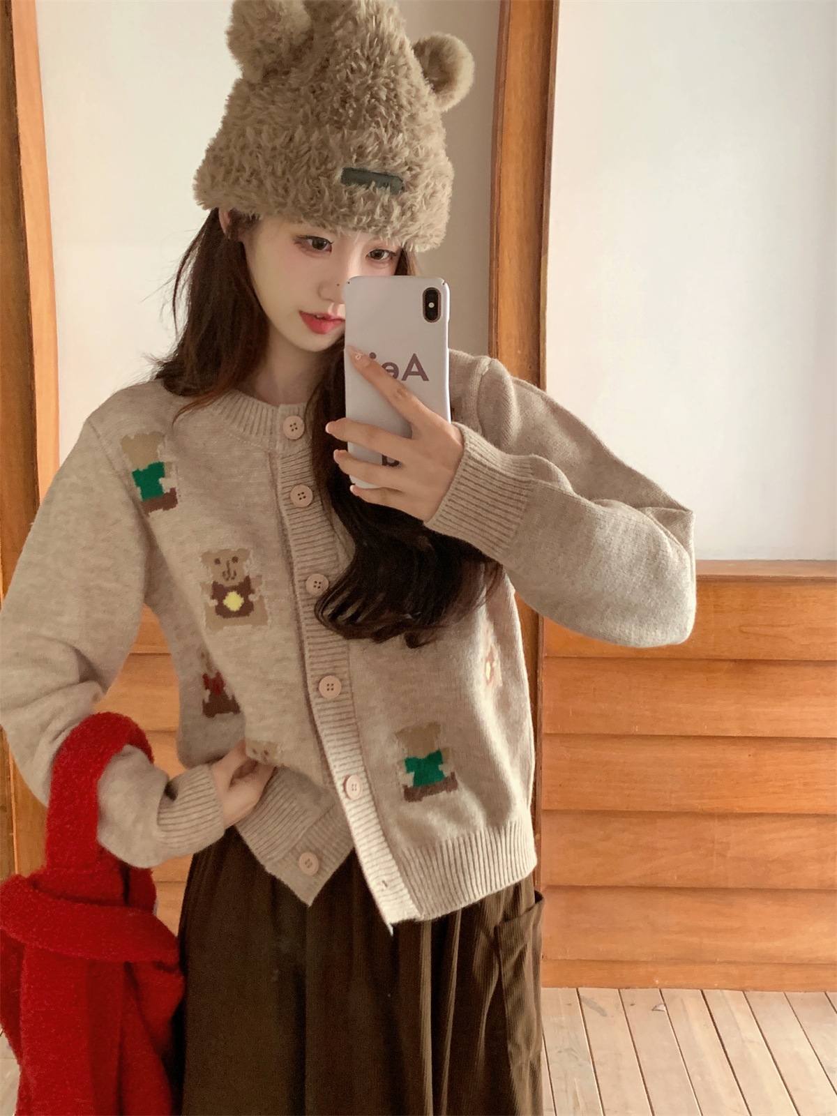 實拍 秋冬韓版寬鬆聖誕提花氛圍感北極絨針織開衫毛衣外套女