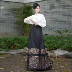 批发实拍大码女装新中式织金马面裙立领盘扣提花缎面上衣舞蹈成人礼服