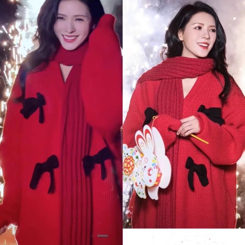 Zhang Yuxi's same style lazy style Christmas atmosphere new year red loose sweater women's trend