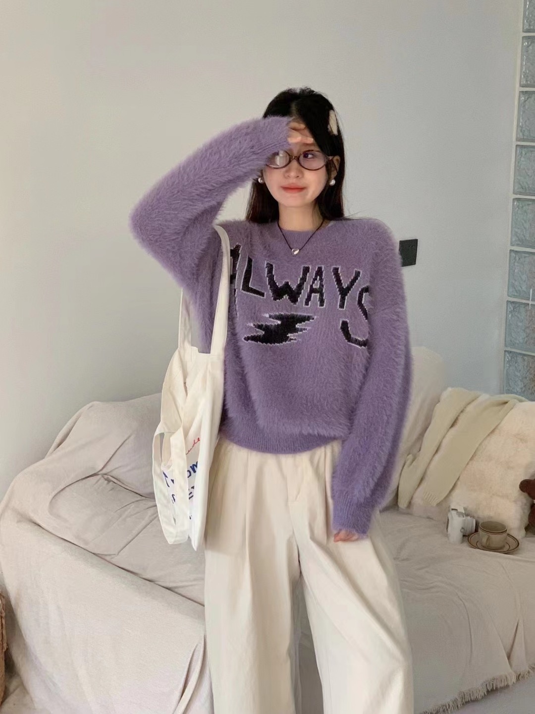 Fufu soft and waxy loose pullover lazy style mink velvet sweater for women autumn and winter 2023 new velvet thickening