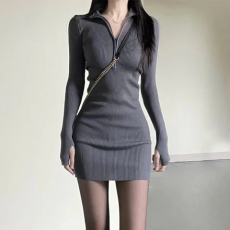 批发韩国外贸韩版新款春秋辣妹连衣裙女<b class='q'>包臀</b>紧身性感御姐长袖裙子