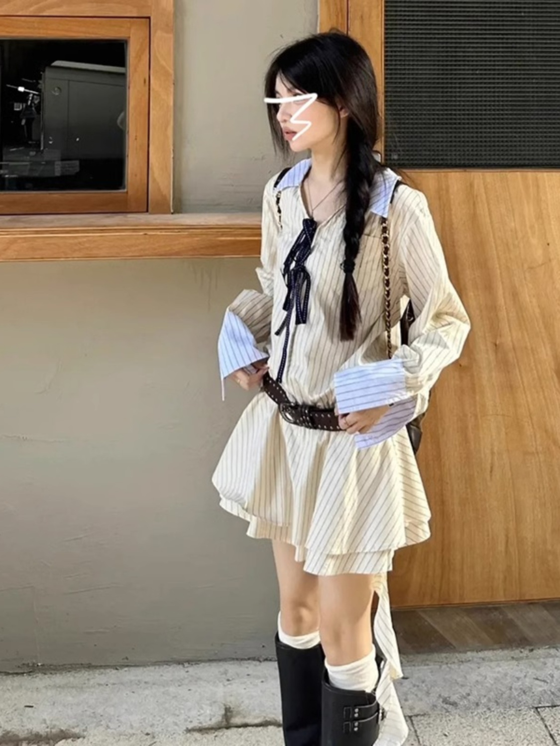 秋裝女2023新款連衣裙收腰又甜又辣俏皮活潑小個子時尚女款襯衫裙