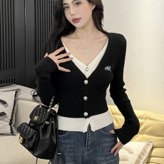 批发假两件v领针织开衫女春季2026新款修身内搭毛衣短款上衣打底衫