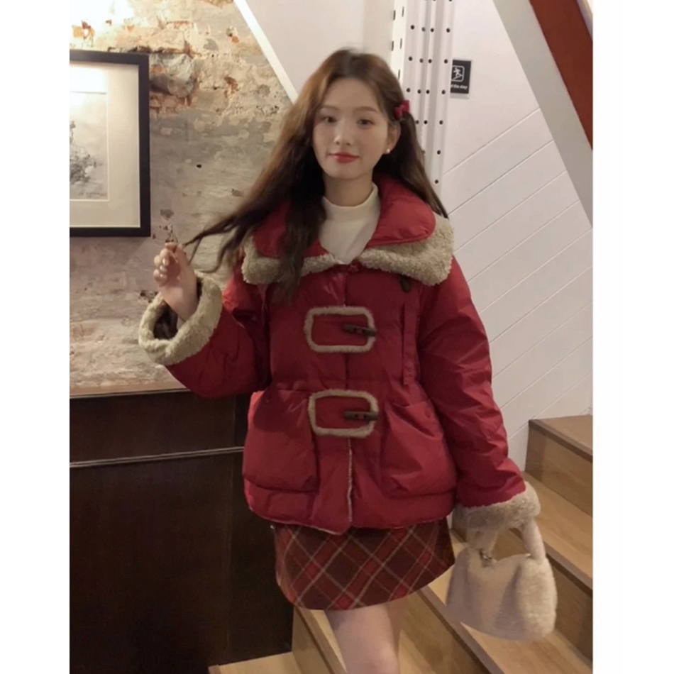 Winter fairy tale reversible retro Christmas atmosphere cotton coat horn button loose warm top jacket