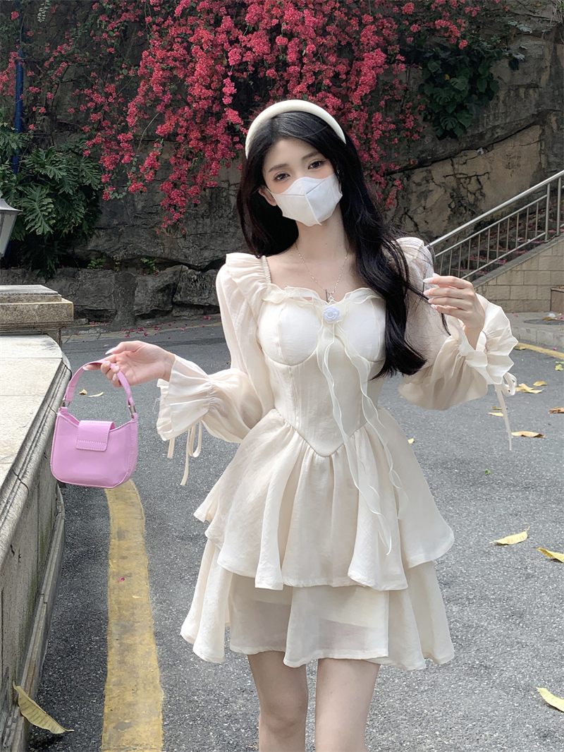 茶歇法式高級感氣質連衣裙女夏裝抹胸小香風小白裙甜美仙女公主裙